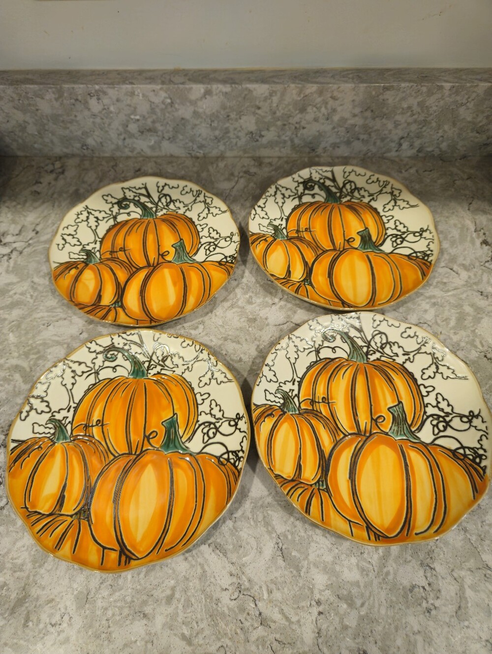 New Set of 4 Eli + Ana Embossed Pumpkin Dessert Appetizer Plates Fall Harvest